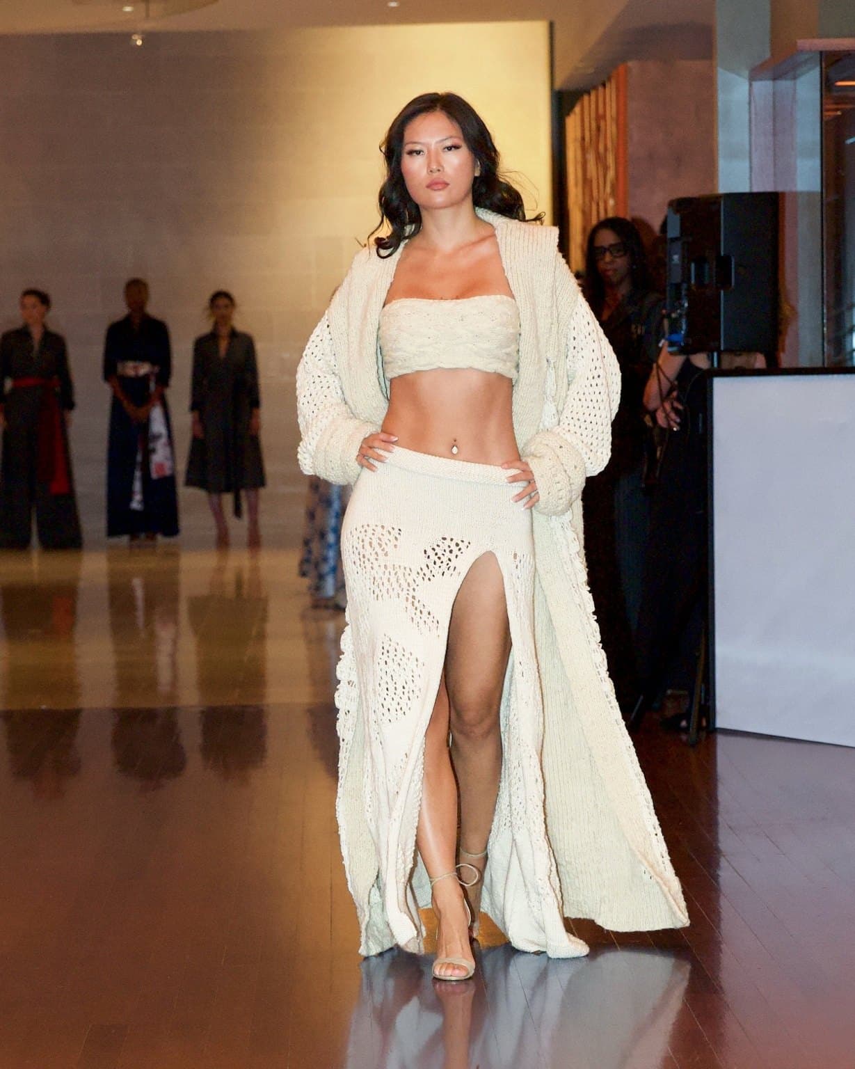House of Nova Cathedral Dress Coat + Skirt, an ivory cotton knit dress coat